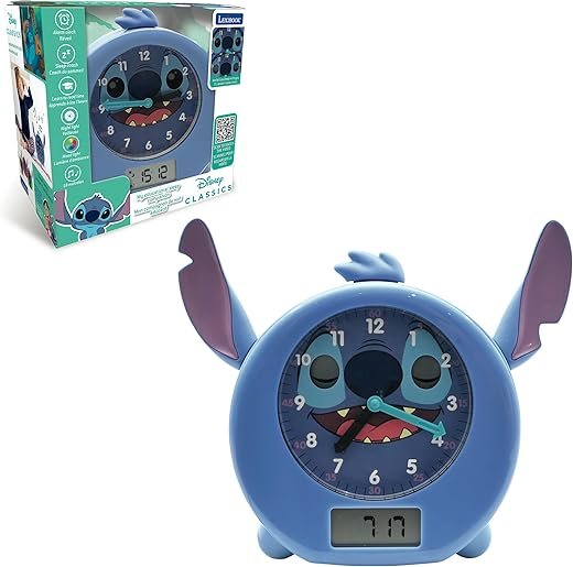 LEXiBOOK, Disney Stitch, My Sleep Companion, Alarm Clock, nightlight, Dawn Simulator and Storyteller, with Power Cord, Blue, RLT100D