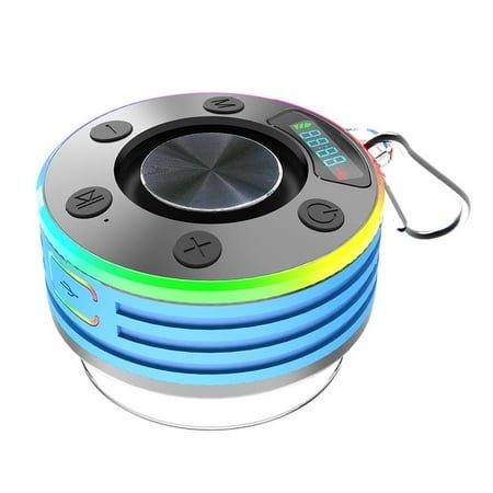 linyes Bluetooth Shower Radio Speaker with Suction Cup IPX7 Waterproof FM Radio Clock LED Display Portable Wireless Speaker for Bathroom Pool blue