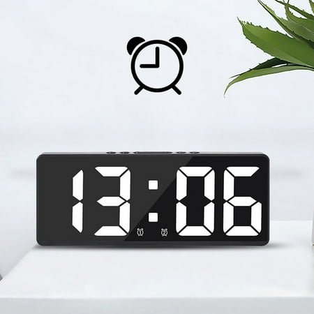Litrail LED Alarm Clock - Large Digital Display, Multi-Function Desktop Bedside Clock with Voice Activation, 5-Level Brightness, Night Mode, Snooze, 2 Alarm Sets, White Frame