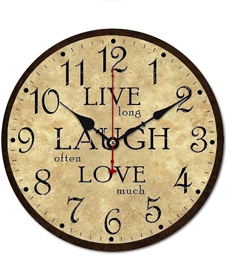 Live Long Laugh Often Love Much Wall Clock 12 Inch Wooden Wall Clock Silent Non Ticking Battery Operated Decorative Clock Retro Rustic Home Decor for Bathroom Kitchen Bedroom Living Room Office