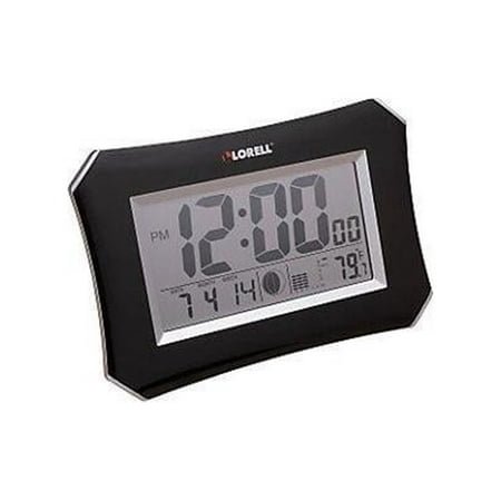 Lorell LCD Wall/Alarm Clock - Digital - Quartz - LCD - Black Main Dial - Silver/Plastic Case
