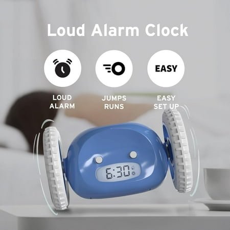Loud Alarm Clock for Heavy Sleepers on Wheels - Vibrating Digital Bed Shaker with Snooze