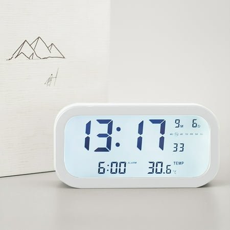 lulshou Scandinavian Style 170 ยฐ Wide Angle Display LCD Screen Electronic Clock, Alarm Clock Week Date Temperature Display With Luminous Light (Battery Models)