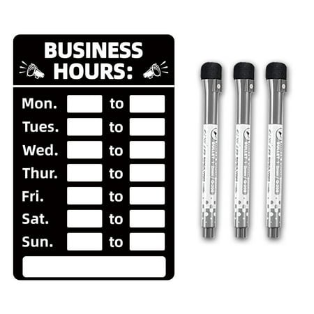 Luolandi Business Hours Sign Open/Closed Sign Will Return Clock With 3pcs Erasable Pen Changeable Number Sticker For Business Store black