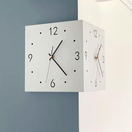 Luxury Corner Wall Clocks for Living Room Decor, Double Sided Wall Clock with Light, Square Digital Sensor Luminous Clock with Numeral Scale Battery Operated Silent Wall Clock for Bedroom(White-Basic