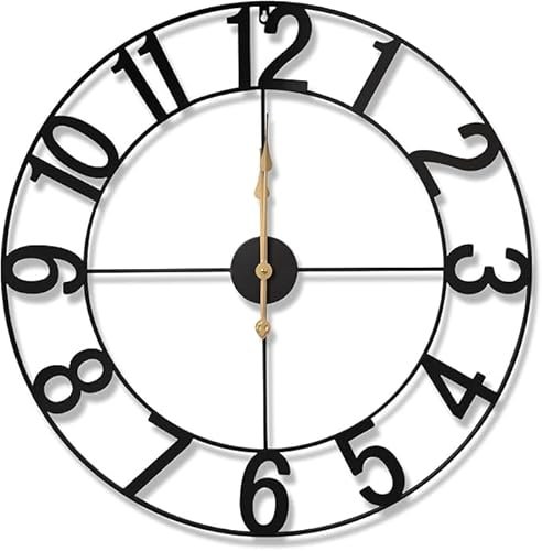 LYASILGC 30 Inch Large Metal Wall Clock, Battery Operated Vintage Farmhouse Silent Non-Ticking Outdoor Indoor Clock with Arabic Numerals for Patio, Pool, Garden, Living Room, Kitchen Decor - Black
