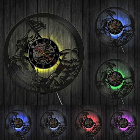 Marines Raising the Flag on Iwo Jima WWll Wall Art Wall Clock WW2 United States Flag Contemporary Vinyl Record Soldiers Clock With LED