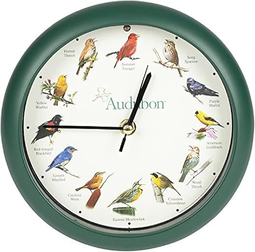 Mark Feldstein, Audubon Singing Bird Clock, 8 Inch, Green