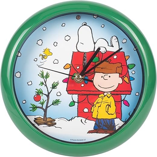 Mark Feldstein, Peanuts Dog House Christmas Carols Sound Clock, Green, 8 Inch