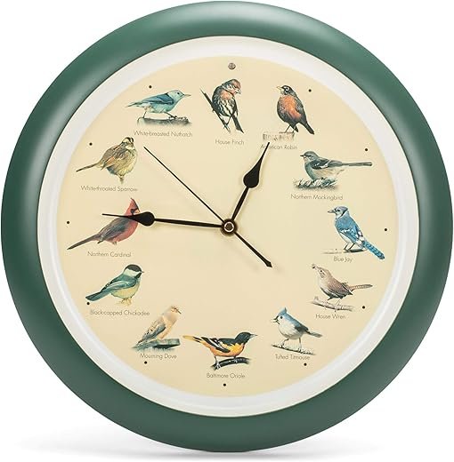 Mark Feldstein, The Original Singing Bird Wall Clock, 13 Inch, Green