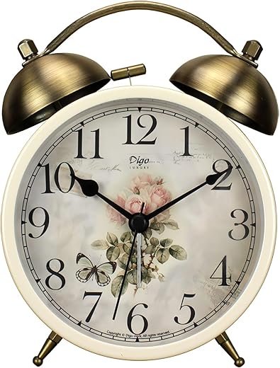 Maxspace Twin Bell Alarm Clock, Retro Analog Alarm Clock Silent Non-Ticking Quartz with Nigh Light, Small Desk Clock for Bedside Table, Battery Operated (Rose)