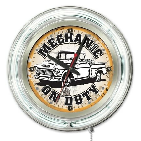 Mechanic on Duty 15 Double Neon Wall Clock