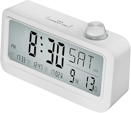 Medication Pill Reminder, Rechargeable Talking Alarm Clock with 3 Custom Voice Recording Alarms, Touch-to-Talk, a Digital Alarm Clocks Gift for Mom/Dad/Seniors/Elderly