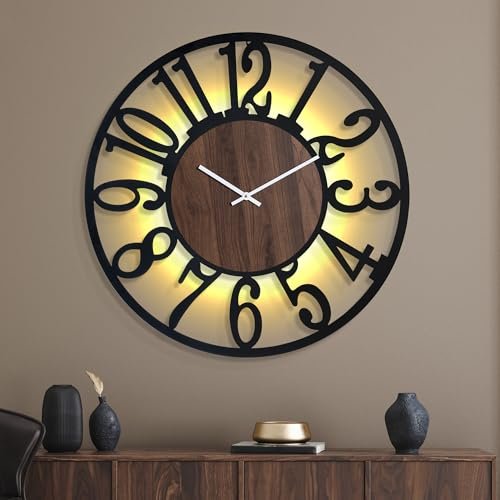 Mee 2ou 30 Inch Large Metal Wall Clock with Voice and Light Sensor Night Light, Glow in The Dark Non-Ticking Silent Battery Operated Decorative Oversized Wall Clock for Bedroom Living Room Decor
