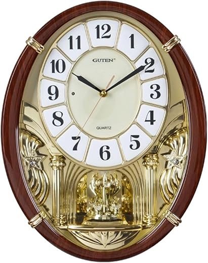 Melodies in Motion Musical Wall Clock | Chiming Wall Clock with Rotating Crystal Pendulum | 12 Melodies | Adjustable Volume | Night Shutoff