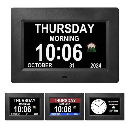 Memwake Digital clock, digital photo frame, Alzheimer's clock, auto dimming, 12 sets of alarm clock reminder, multiple display modes, large screen display, easy to read and set