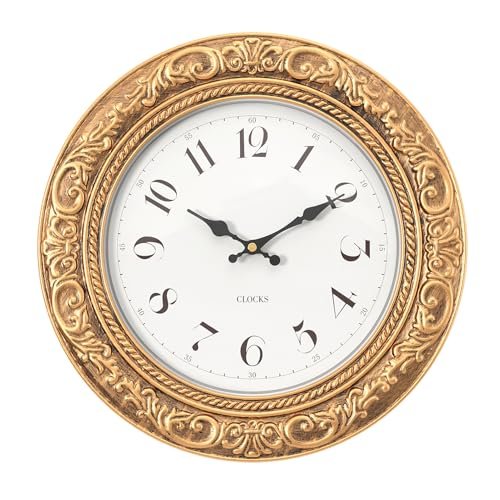 Menterry European Vintage Decorative Wall Clock, 12" Antique Gold Style, Battery Operated Wall Clocks for Kitchen, Bedroom, Farmhouse, Bathroom, Offices