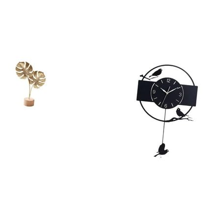 Metal Leaf Sculpture Art Bird Wall Clock Acrylic Material Table Figurine for Bedroom Office Restaurant