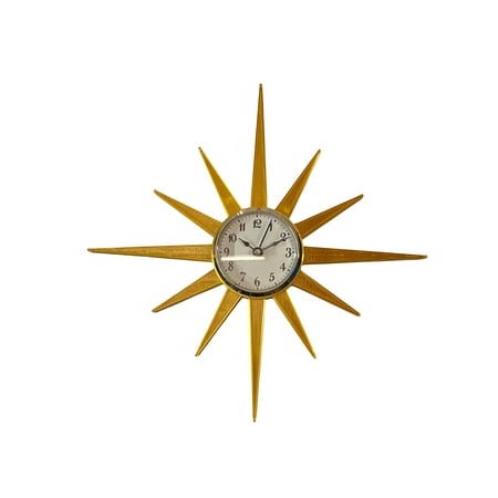 Mid-Century Modern Gold Sunburst Wall Clock – Retro Atomic Starburst Design – Vintage Style Home Decor