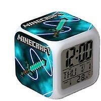 Minecraft Colorful Led Alarm Clock Color Changing Cartoon Clock Student Mute Night Light Christmas Gift Birthday Gift 01