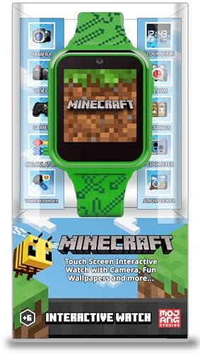 Minecraft Kids Smart Watch – Touchscreen Interactive Watch with 10 Customizable Clock Faces, Built-in Camera, Video Recorder, Alarm, Calculator, Games & Pedometer – Fits Wrists 5.5" to 8"