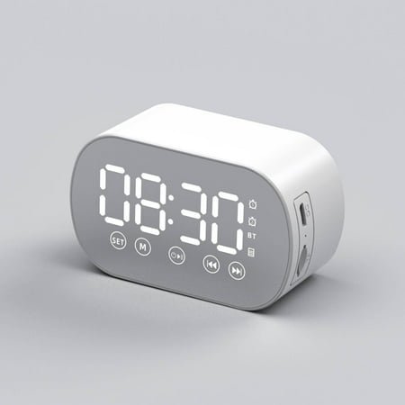 Mini Bluetooth Speaker FM Radio Alarm Clock LED Display 3W 500mAh Mirror Portable Card Play Dual Alarm USB Rechargeable Hands Free Call for Bedroom Kids Home Gift