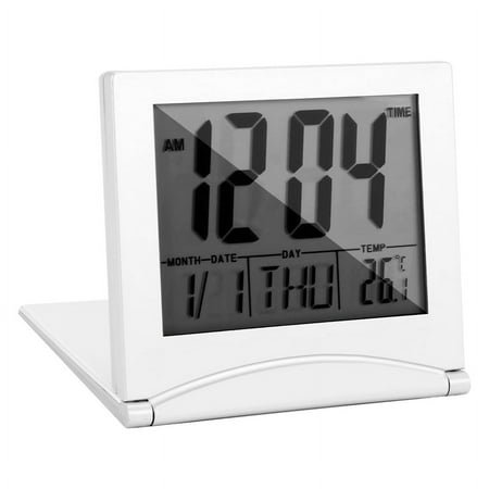 Mini Travel Alarm Clock, Digital LCD Display Desk Foldable Clocks With Snooze Backlight Temperature Date Timer 12/24Hr