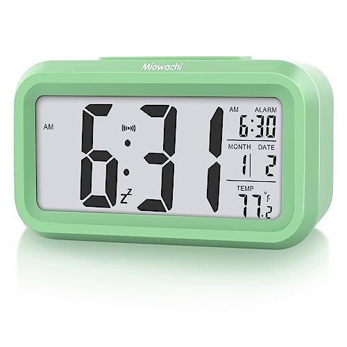 Miowachi Small Digital Alarm Clock for Bedrooms Battery Operated,LCD Green Desk Table Beside Clock for Kids Girls Kitchen Bathroom Living Room School