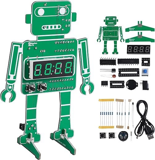 MiOYOOW 4-Digit Robot Alarm Clock Kit, DIY Robotic Digital Clock Soldering Practice Kit with Temperature Display, STEM Circuit Board Learning Kit for School Education and Home Office Use