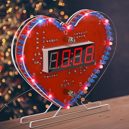 MIOYOOW Heart Shaped 4-Digit DIY Clock Kits with Rotating LED Lights, SMT/SMD Soldering Practice Kit, DIY LED Heart Alarm Clock Soldering Projects for School Learning Electronics