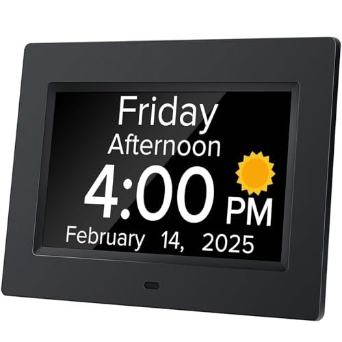 Mitoart Digital Alarm Clock with Date and Day of Week for Dementia Seniors, Voice Announcement Time, Multiple Alarm Sets, Auto DST, Gifts for Elderly People with Dementia - Black