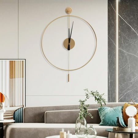 Miumaeov 23.6 Classical Large Decorative Wall Clock with Pendulum, Modern Non-Ticking Silent Metal Wall Clocks for Living Room, Bedroom, Study, Office (Gold)