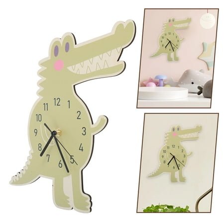 MLINS Cute Green Dinosaur Clock Vintage Silent Wall Clock for Kids Room Decorative Wall Clock for Children's Bedroom Unique Nursery Decor