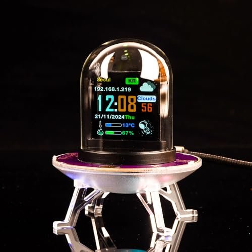 MLWSHR UFO WiFi-Synced Nixie Tube Digital Alarm Clock with IPS Screen,RGB Lighting,Weather Forecast,Real-Time Bitcoin/Stock/Forex/Gold Ticker,Custom Photo & GIF/JPG Display