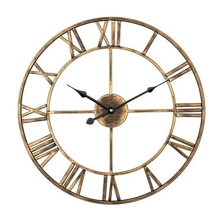 Modern 3D Large Wall Clocks Roman Numerals Retro Round Metal Iron Accurate Silent Nordic Hanging Ornament Living Room Decoration