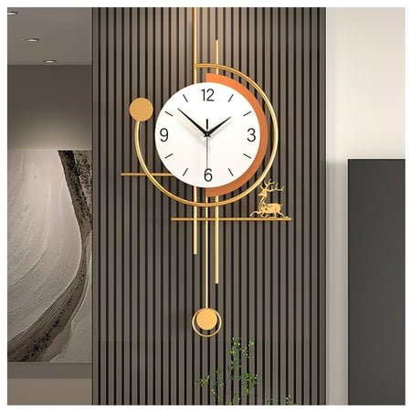 Modern Art Wall Clock for Living Room Home Decoration,Large Metal Decoration Clock Creative Styling Pendulum Fashion Art Decor Silent Movement