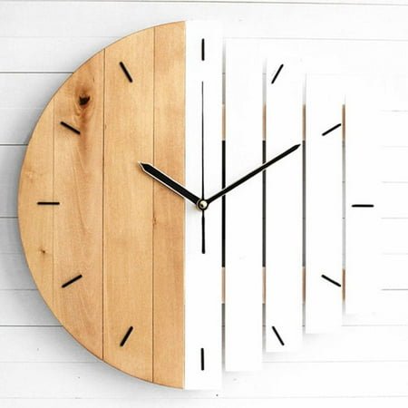 Modern Hanging Wall Clock Silent Bedroom Living Room Home Shops Decor (Beige White)