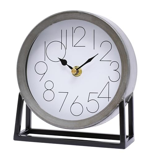 Modern Silvery Table Clock on Stand – Decorative Desk & Shelf Mantel, Farmhouse Non-Ticking, Home Décor for Living Room, Bedroom, Bedside, Office – Elegant Gift (Silvery)