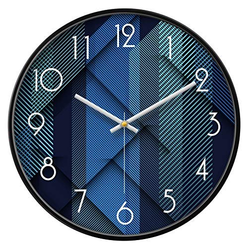 Modern Wall Clocks Battery Operated Blue Wall Analog Silent Clock Large Display Minimalist Round Quiet Non-ticking Cool Unique Wall Clocks for Living Room Bedroom Kitchen Office Bathroom Decor 14inch