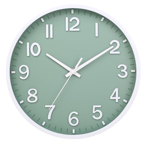 Moiubik Wall Clocks Battery Operated 8 inch Modern Wall Clock,Silent Non Ticking Wall Clock for Living Room Bedroom Kitchen Office Classroom Decor (Green White)