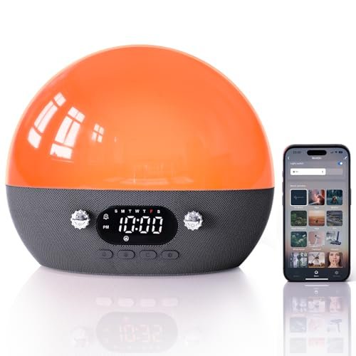 MOMILLA Sunrise Alarm Clock- Bluetooth Speaker with Smart Alarm Clocks for Bedrooms, Alexa & APP Control, 11 White Noise Sound Machine, Sunset Night Light Wake up Light for Kids& Heavy Sleepers
