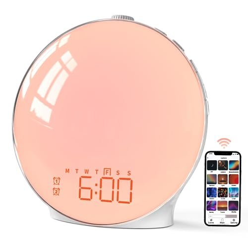 MOMILLA Sunrise Alarm Clock, Smart APP Control, Wake-up Light Compatible with Alexa, FM Radio, Sunset Night Light, White Noise Sound Machine for Bedrooms, Dual Alarms for Heavy Sleepers, Kids Adults