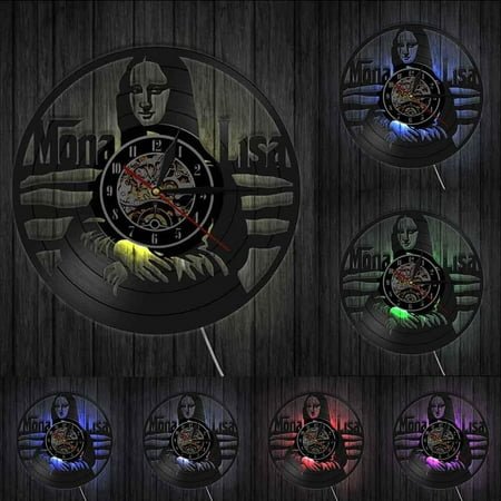 Mona Lisa Home Decor Wall Art Wall Clock Leonardo da Vinci Famous Painting Vinyl Record Wall Clock Artist Decor Art Lovers Gift With LED
