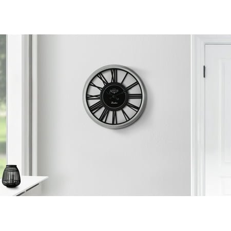 Monarch Specialties I 9086 Clocks, 16 Round, Wall Clock, Silver, Black