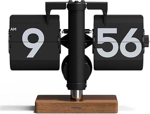 mooas Classic Modern Wood Mini Flip Desk Clock (Black), Retro Vintage Analog Design Auto Flip Clock Table Clock Large Number Battery Powered, Ideal for Home Office School Hotel Café