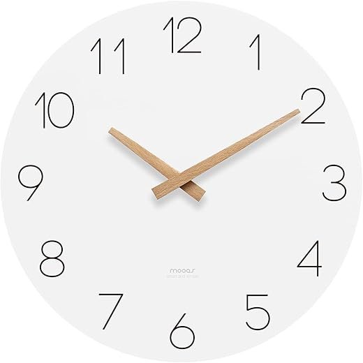 mooas Flatwood Wall Clock, Analog Wall Clock, Silent Non-Ticking 12 inch Modern Wall Clocks Battery Operated for Office, Home, Bathroom, Kitchen, Bedroom, School, Living Room