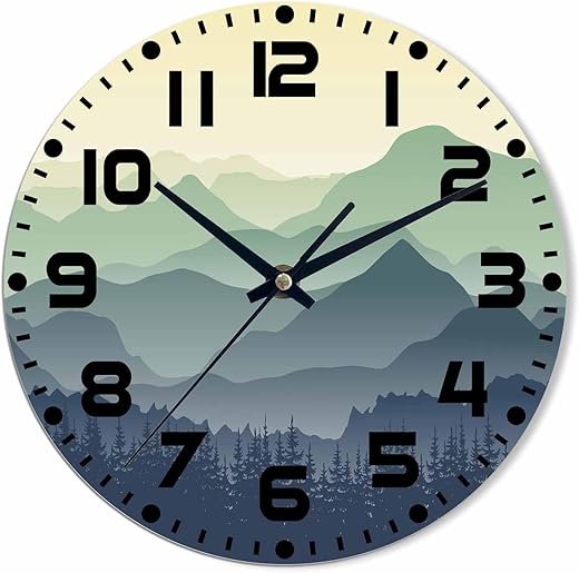 Mountain Wall Clock Battery Operated Natureforestmountainscenery Wall Clock Silent Non Ticking Quality Quartz 10 Inch Round Easy Clock to Read for Home Office