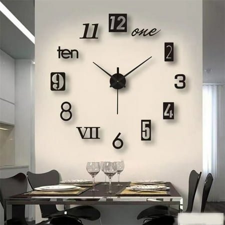 Moxufan Acrylic Wall Clock Precise Timing Luminous Large Numbers Silent 3D Effect Acrylic Wall Art Decor Mute Clock Living Room Decor,Silver