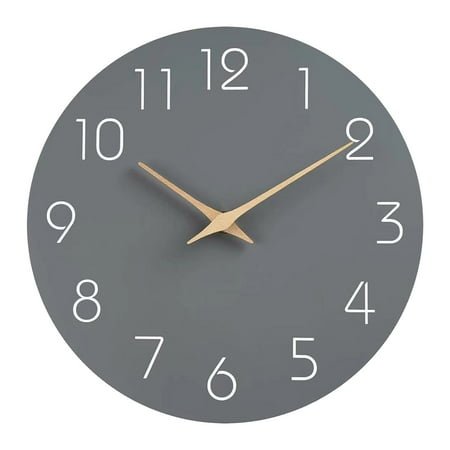 Mozhitti Wall Clock, 10 Inch Wooden Silent Non-Ticking, Decorative Battery Operated Wall Clocks for Bedroom, Kitchen, Home, Living Room, Office, School, Hotel (Gray)