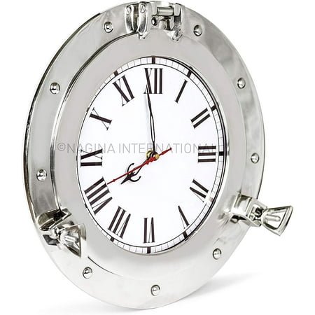 Nagina International 12 Premium Silver Lined Aluminum Nickel Plated Nautical Ship's Porthole Time's Clock | Maritime Wall Decor & Exclusive